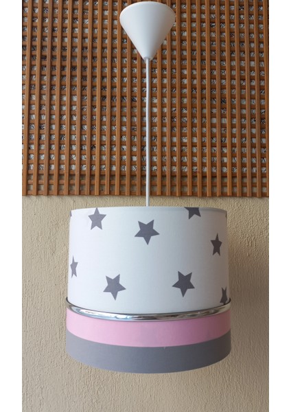 Beyaz Yıldızlı Pembe 2.li Set M-0407 Kumaş Kaplama Genç ve Çocuk Odası Avize ve Abajur Takımı fiyatları