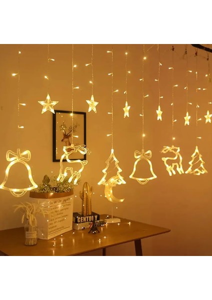 3m Şekilli LED Perde Işık – Yılbaşı, Pencere ve Duvar Dekorasyonu Için Sıcak Sarı Aydınlatma