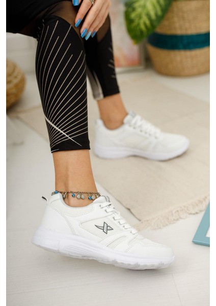 Unisex Siyah Beyaz Günlük Rahat Yürüyüş Ayakkabısı File Detaylı Sneaker Spor Ayakkabı