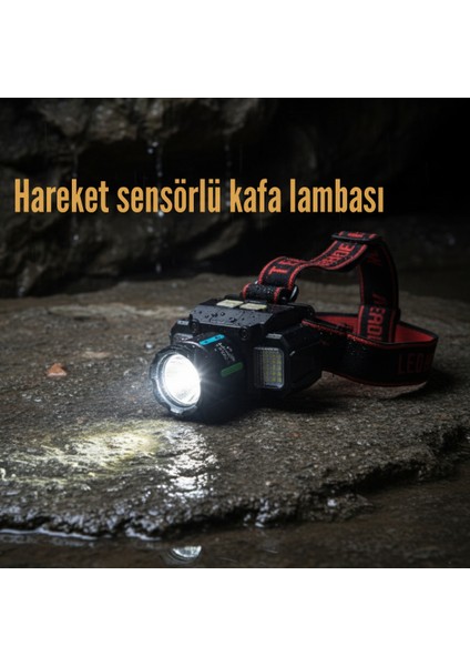 Hareket Sensörlü Çift Işık Kaynaklı Şarjlı Kafa Lambası