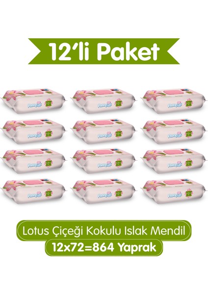 Lotus Çiçeği Kokulu Islak Mendil 12x72 li Koli (864 Yaprak)