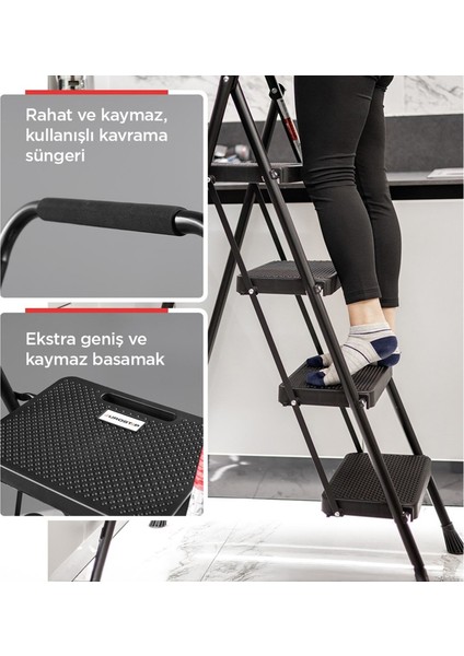 51405 Stepla Geniş 5 Basamaklı Katlanır Merdiven Eurotower Siyah 5 Basamaklı fiyatları