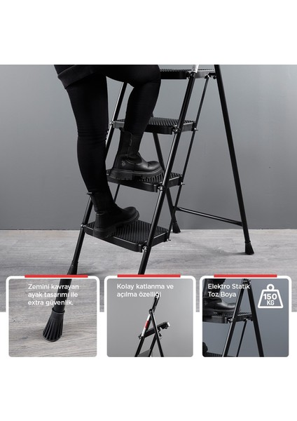 51405 Stepla Geniş 5 Basamaklı Katlanır Merdiven Eurotower Siyah 5 Basamaklı modelleri