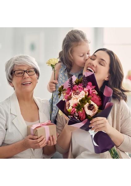 Çiçek Ambalaj Kağıdı 20LI, Çift Yüzlü Mat Şeffaf Hediye Buket Sargı Kağıdı, Mor & Pembe, 58X58 cm indirimleri