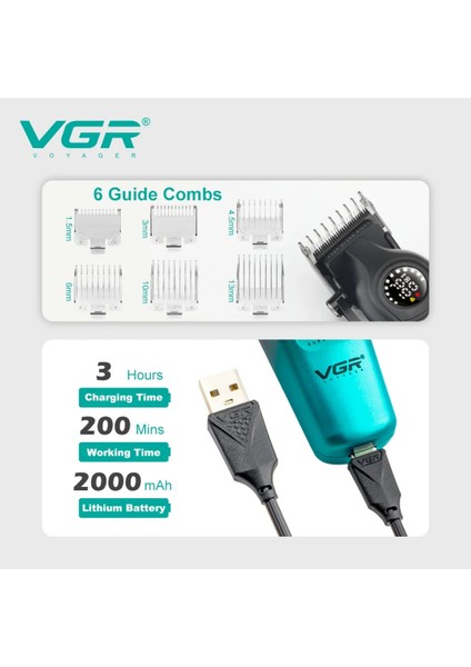Vgr V-196 Salon Kuaför Erkekler Için 7000RPM Şarj Edilebilir Profesyonel Saç Kesme fiyatları
