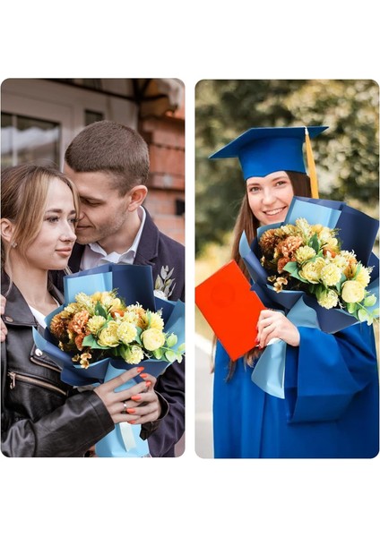 Çiçek Ambalaj Kağıdı 5li, Çift Yüzlü Mat Şeffaf Buket Sargı Kağıdı, Açık & Koyu Mavi, 58X58 cm modelleri