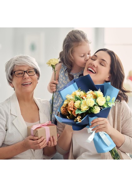 Çiçek Ambalaj Kağıdı 5li, Çift Yüzlü Mat Şeffaf Buket Sargı Kağıdı, Açık & Koyu Mavi, 58X58 cm fırsatları