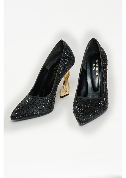 Siyah Taşlı Gold Topuklu Ayakkabı Taşlı Ayakkabı Kadın Abiye Ayakkabı fiyatları