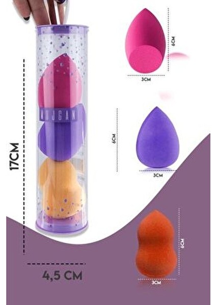 Makyaj Süngeri Seti 3'lü Silindir Kutuda Şık Tasarım Günlük Kullanım İçin