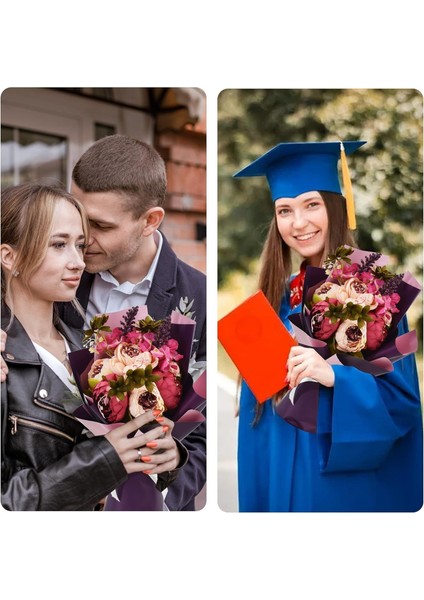 Çiçek Ambalaj Kağıdı 5li, Çift Yüzlü Mat Şeffaf Hediye Buket Sargı Kağıdı, Mor & Pembe, 58X58 cm fırsatları