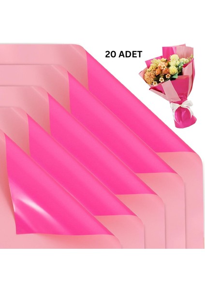 Çiçek Ambalaj Kağıdı 20LI, Çift Yüzlü Mat Şeffaf Buket Sargı Kağıdı, Açık & Koyu Pembe, 58X58 cm