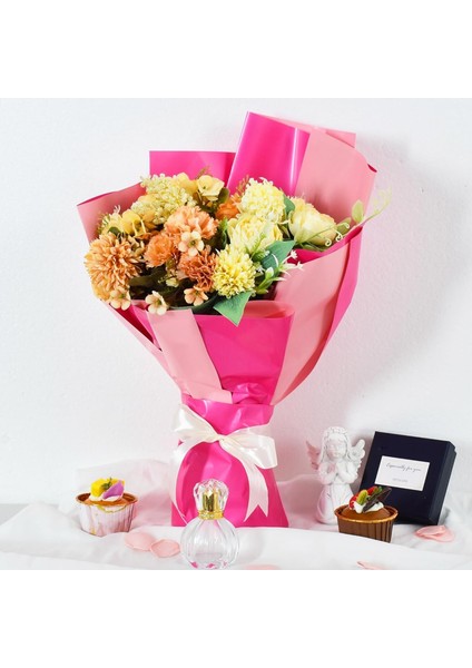 Çiçek Ambalaj Kağıdı 20LI, Çift Yüzlü Mat Şeffaf Buket Sargı Kağıdı, Açık & Koyu Pembe, 58X58 cm modelleri