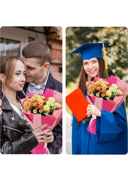 Çiçek Ambalaj Kağıdı 20LI, Çift Yüzlü Mat Şeffaf Buket Sargı Kağıdı, Açık & Koyu Pembe, 58X58 cm indirimleri