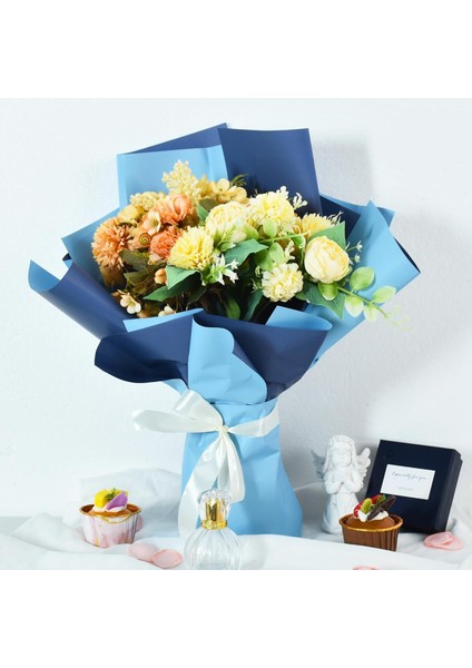 Çiçek Ambalaj Kağıdı 20LI, Çift Yüzlü Mat Şeffaf Buket Sargı Kağıdı, Açık & Koyu Mavi, 58X58 cm modelleri