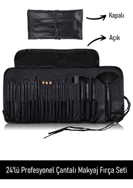 24'lü Profesyonel Makyaj Fırça Seti Siyah Deri Çantayla Pürüzsüz Uygulama İçin modelleri