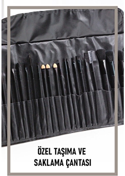 24'lü Profesyonel Makyaj Fırça Seti Siyah Deri Çantayla Pürüzsüz Uygulama İçin indirimleri