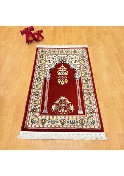Geleneksel Motifli Yünlü Seccade Kırmızı fiyatları