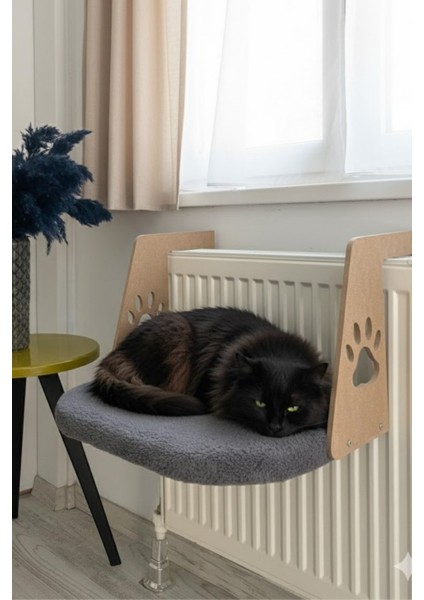 Kalorifer Petek Radyatöre Asılabilen Kedi Köpek Yatağı Peluş Antrasit