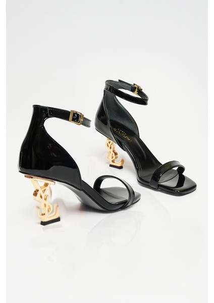 Siyah Rugan Gold Kısa Topuklu Ayakkabı Abiye Ayakkabı Kısa Topuklu 7cm Topuk modelleri