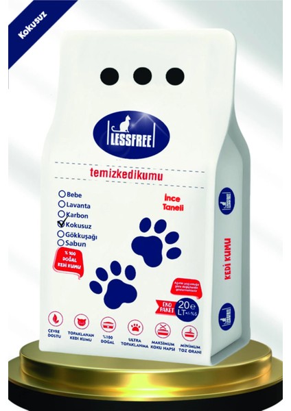 Less Free 20 Lt Gökkuşağı Beyaz Bentonit Kedi Kumu Ince Tane