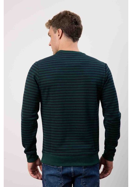 Bisiklet Yaka Regular Fit Nefti Çizgili Uzun Kol fiyatları