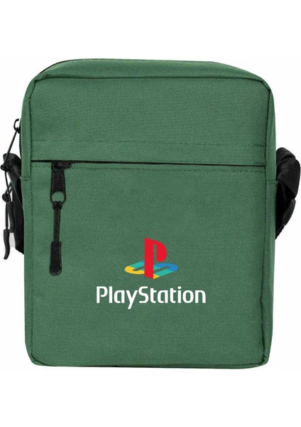 Playstation Logo White Omuz Çantası Fermuarlı Yeşil Renk
