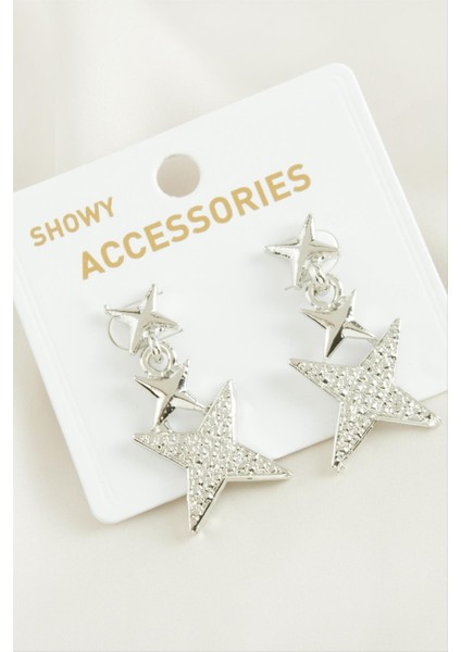 Xmpdby Yıldız Trend Metal Küpe-Gümüş Rengi