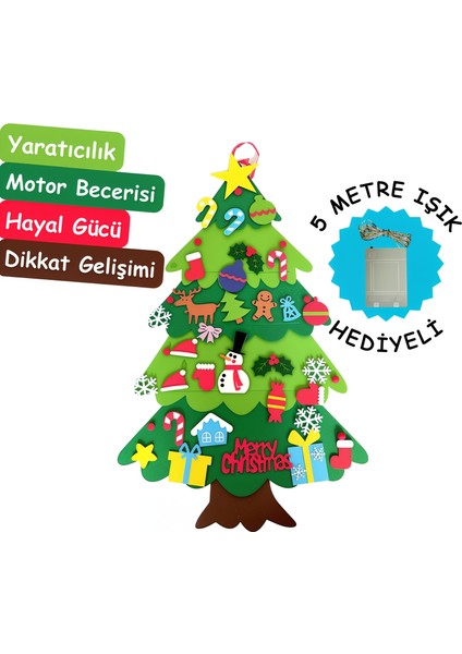 Keçe Figürlü Yılbaşı Ağacı, Asılabilir, 32 Parça, 5metre Işıklı Yeniyıl Ağacı, 70X100 cm