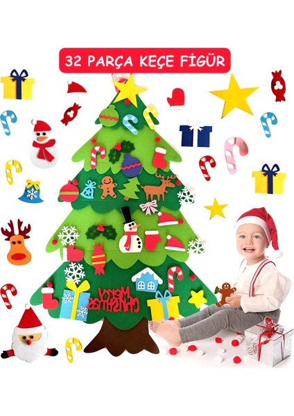 Keçe Figürlü Yılbaşı Ağacı, Asılabilir, 32 Parça, 5metre Işıklı Yeniyıl Ağacı, 70X100 cm fiyatları