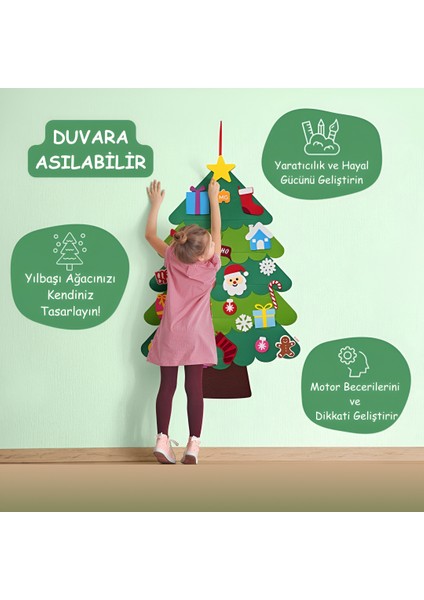 Keçe Figürlü Yılbaşı Ağacı, Asılabilir, 32 Parça, 5metre Işıklı Yeniyıl Ağacı, 70X100 cm modelleri