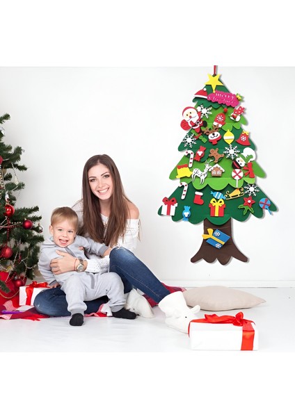 Keçe Figürlü Yılbaşı Ağacı, Asılabilir, 32 Parça, 5metre Işıklı Yeniyıl Ağacı, 70X100 cm