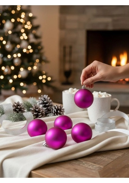 6'li Mor 5 cm Yılbaşı Topu, Noel Topu, Çam Ağacı Topu, Süs Topu modelleri
