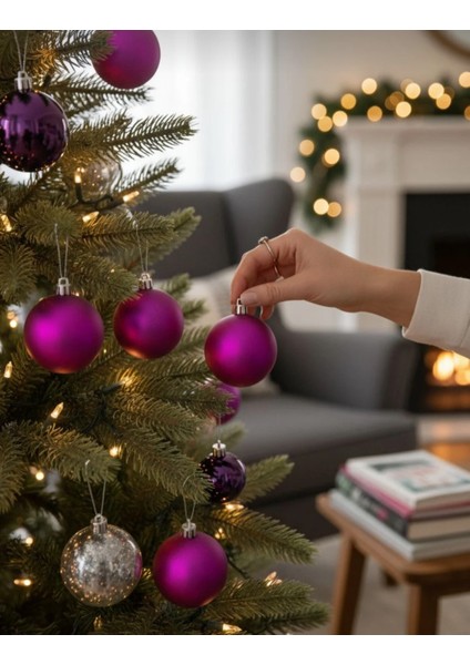 6'li Mor 5 cm Yılbaşı Topu, Noel Topu, Çam Ağacı Topu, Süs Topu fırsatları