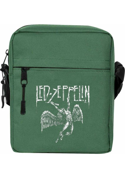 LED Zeppelin Failing Angel Omuz Çantası Fermuarlı Yeşil Renk
