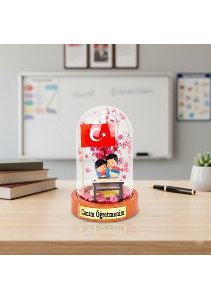 Türk Bayraklı Sıralı Ters Fanus - Öğretmenler Günü Hediyesi