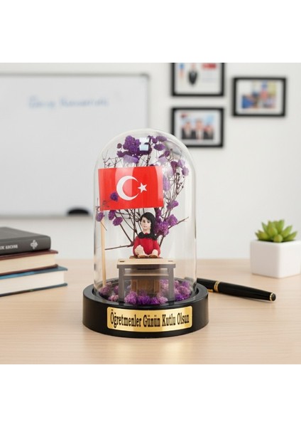 Türk Bayraklı Sıralı Ters Fanus - Öğretmenler Günü Hediyesi fiyatları