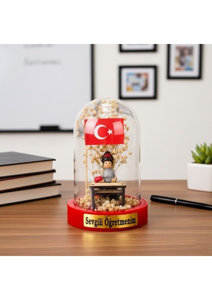 Türk Bayraklı Sıralı Ters Fanus - Öğretmenler Günü Hediyesi modelleri