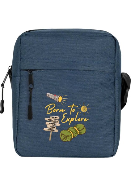 Born To Explore Omuz Çantası Fermuarlı Lacivert Renk