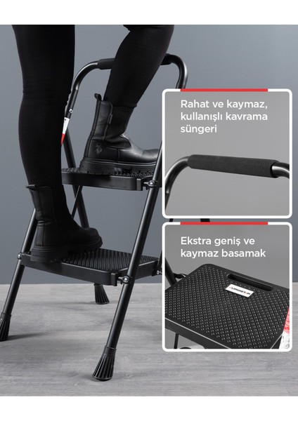 51402 Stepla Geniş 2 Basamaklı Katlanır Merdiven Eurotower Siyah 2 Basamaklı fiyatları