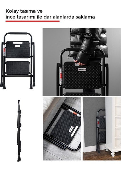 51402 Stepla Geniş 2 Basamaklı Katlanır Merdiven Eurotower Siyah 2 Basamaklı fırsatları