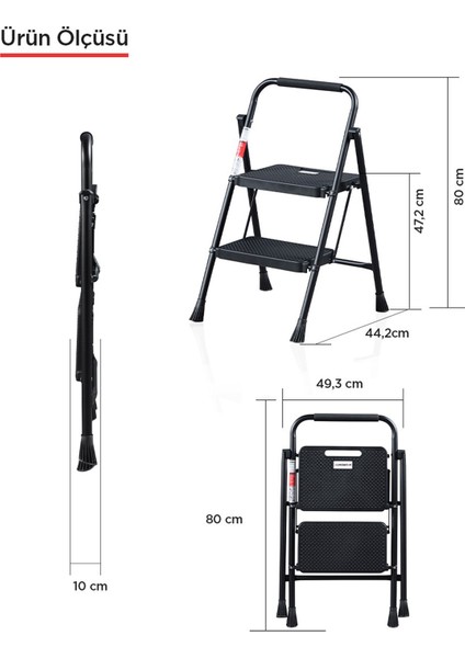 51402 Stepla Geniş 2 Basamaklı Katlanır Merdiven Eurotower Siyah 2 Basamaklı indirimleri