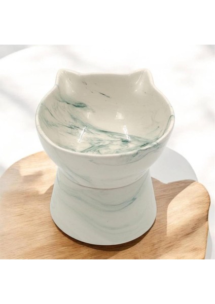 Anyaklı Kedi Figür Su Mama Kabı Yeşil Desen