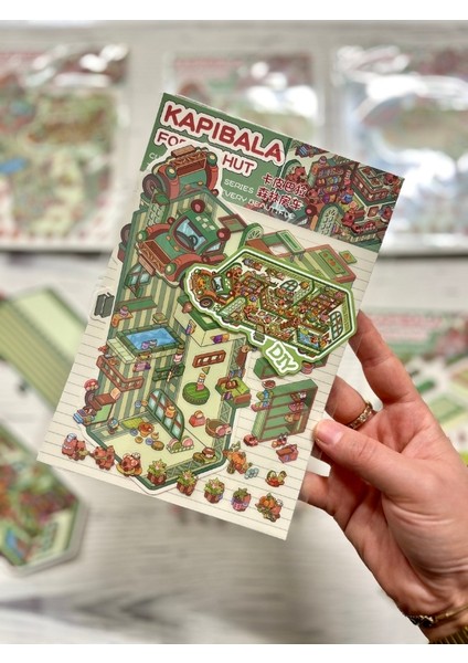 Dıy Kapibara Orman Karavanı 3D Diorama Izometrik Sticker Seti/87 Adet Sticker+Karavan Kartonu