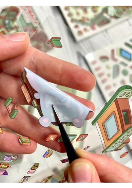 Dıy Kapibara Orman Karavanı 3D Diorama Izometrik Sticker Seti/87 Adet Sticker+Karavan Kartonu modelleri