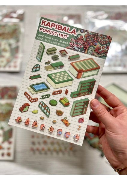 Dıy Kapibara Orman Karavanı 3D Diorama Izometrik Sticker Seti/87 Adet Sticker+Karavan Kartonu fırsatları