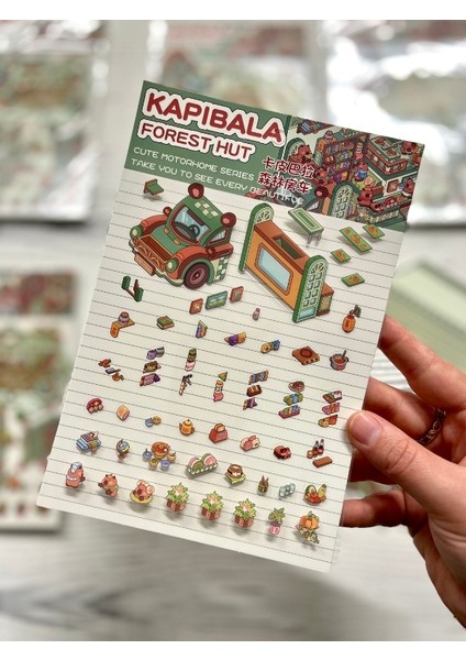 Dıy Kapibara Orman Karavanı 3D Diorama Izometrik Sticker Seti/87 Adet Sticker+Karavan Kartonu indirimleri