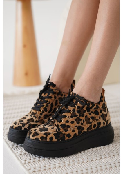 Nerual Kadın Gizli Topuk Siyah Taban Leopar Spor Ayakkabı fiyatları