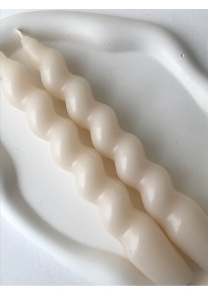 2'li Krem Dekoratif Burgulu Spiral Şamdan Mumu - Dekoratif Renkli Mum