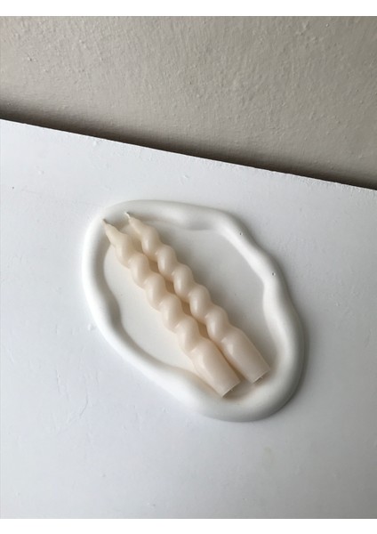 2'li Krem Dekoratif Burgulu Spiral Şamdan Mumu - Dekoratif Renkli Mum modelleri