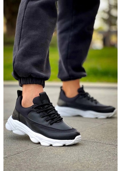 Xmpdby KB-707 Kuback Siyah Cilt Yüksek Taban Bağcıklı Günlük Erkek Ayakkabı (Numara: 43)